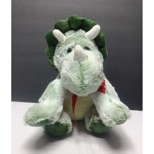 Dan Dee Green Triceratops Plush 11" Extremely Soft with Red Heart Ribbon